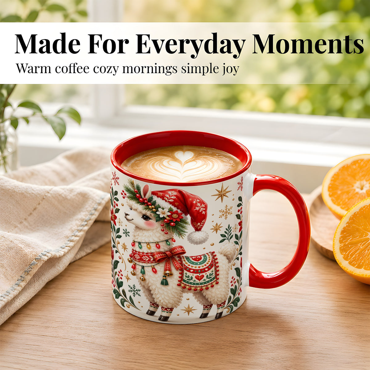#pl[11oz|Red] Christmas Llama Coffee Mug, Festive Farm Animal Mug, Ceramic Cup
