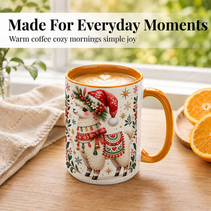 #pl[15oz|Orange] Christmas Llama Coffee Mug, Festive Farm Animal Mug, Ceramic Cup