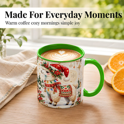 #pl[11oz|Green] Christmas Llama Coffee Mug, Santa Alpaca Mug, Ceramic Cup