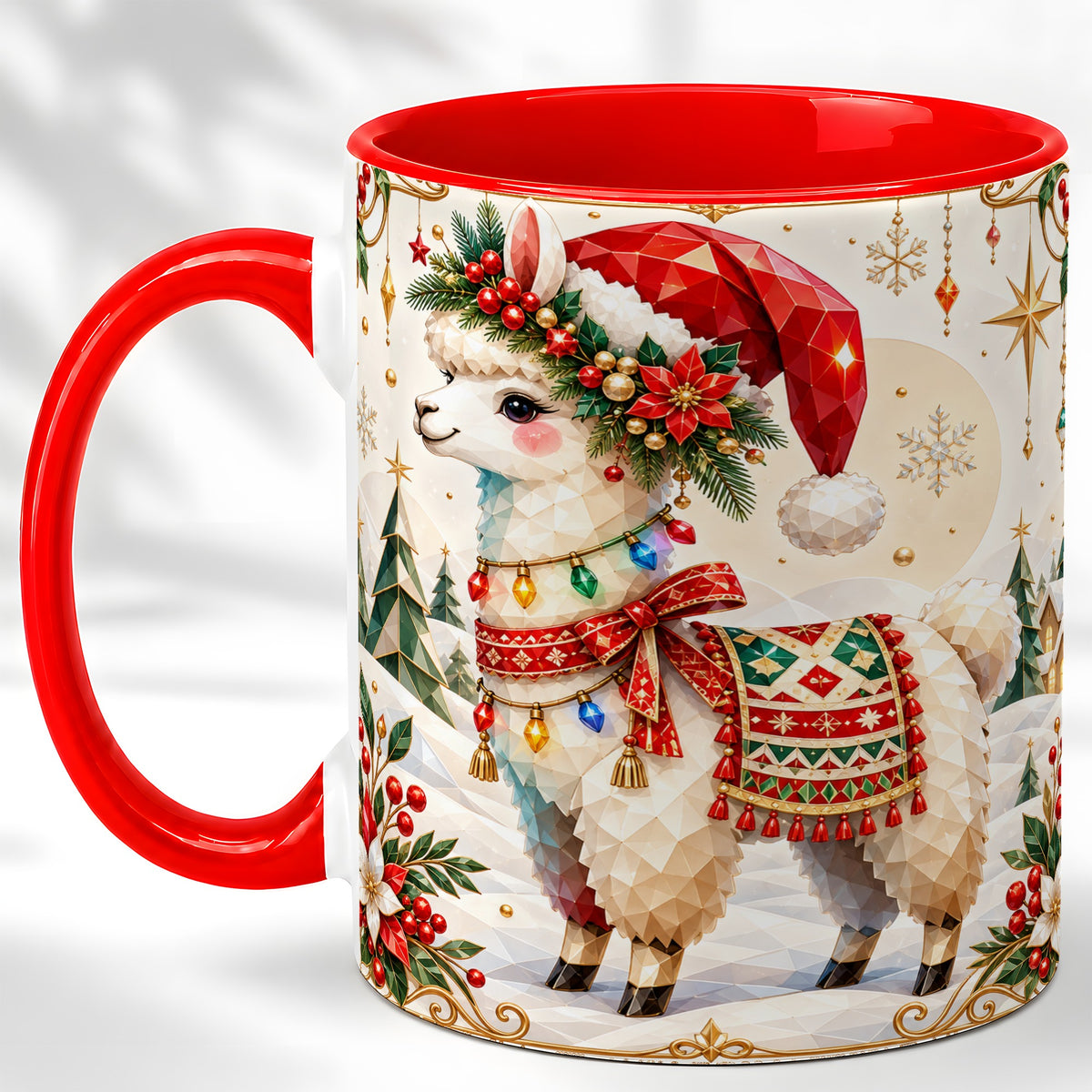 Christmas Llama Coffee Mug, Santa Alpaca Mug, Ceramic Cup