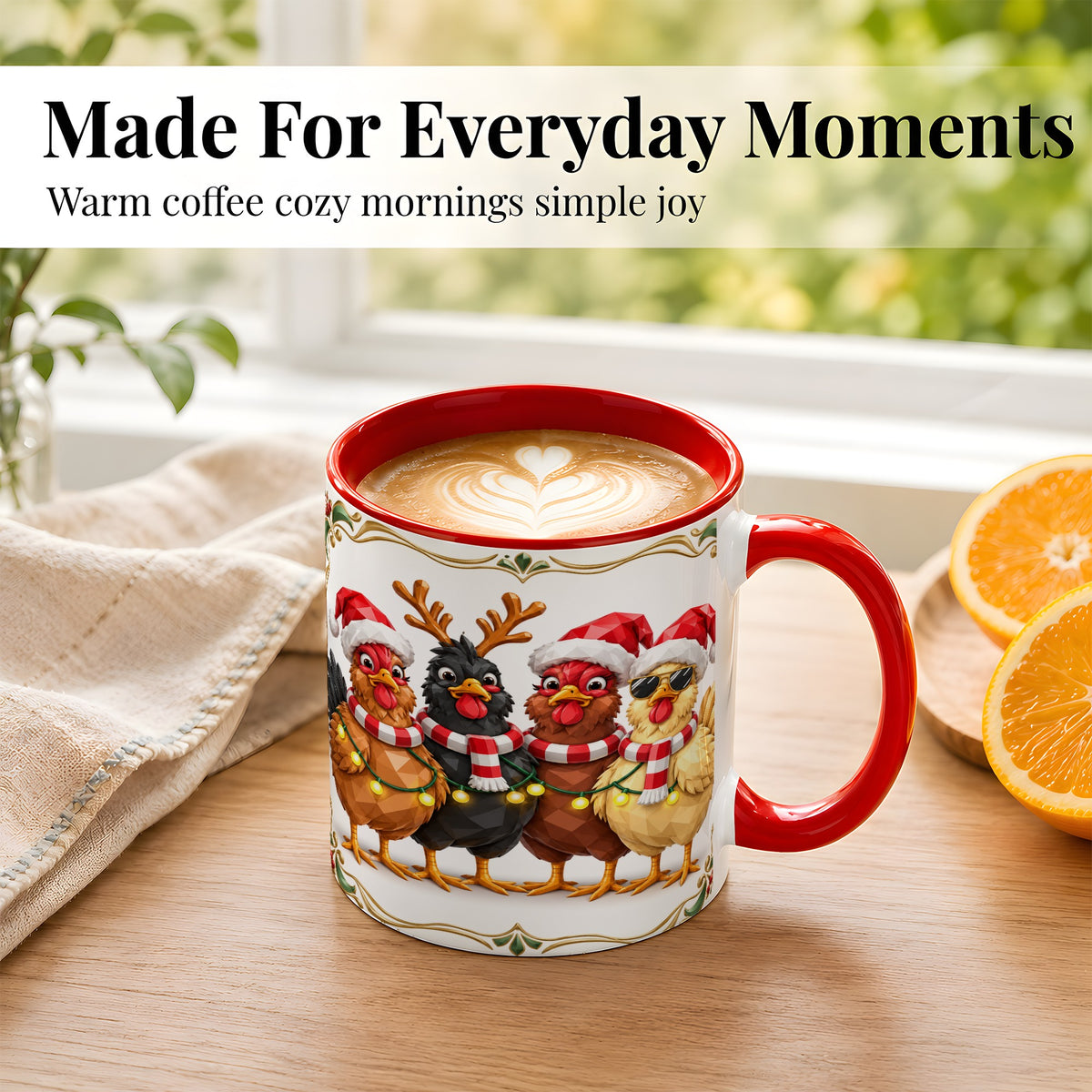 #pl[11oz|Red] Christmas Chickens Coffee Mug, Holiday Hens Mug, Ceramic Cup