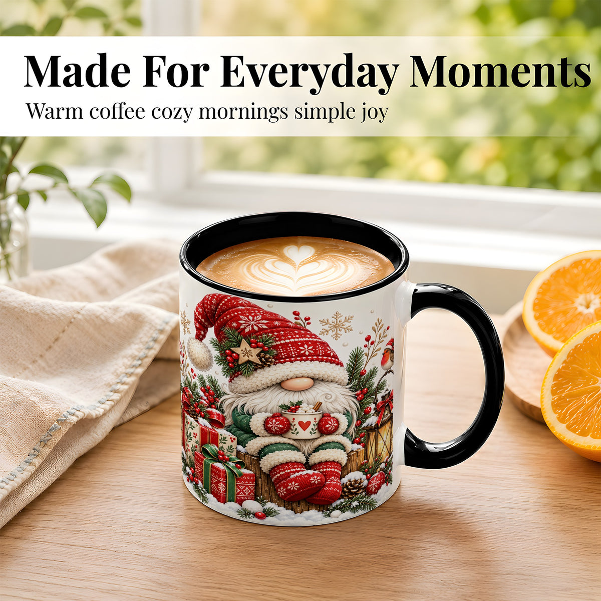 #pl[11oz|Black] Christmas Gnome Coffee Mug, Cozy Holiday Gnome Mug, Ceramic Cup