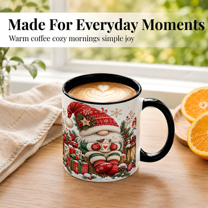 #pl[11oz|Black] Christmas Gnome Coffee Mug, Cozy Holiday Gnome Mug, Ceramic Cup