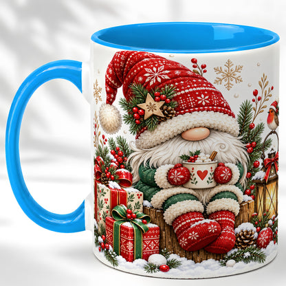 #pl[11oz|Blue] Christmas Gnome Coffee Mug, Cozy Holiday Gnome Mug, Ceramic Cup
