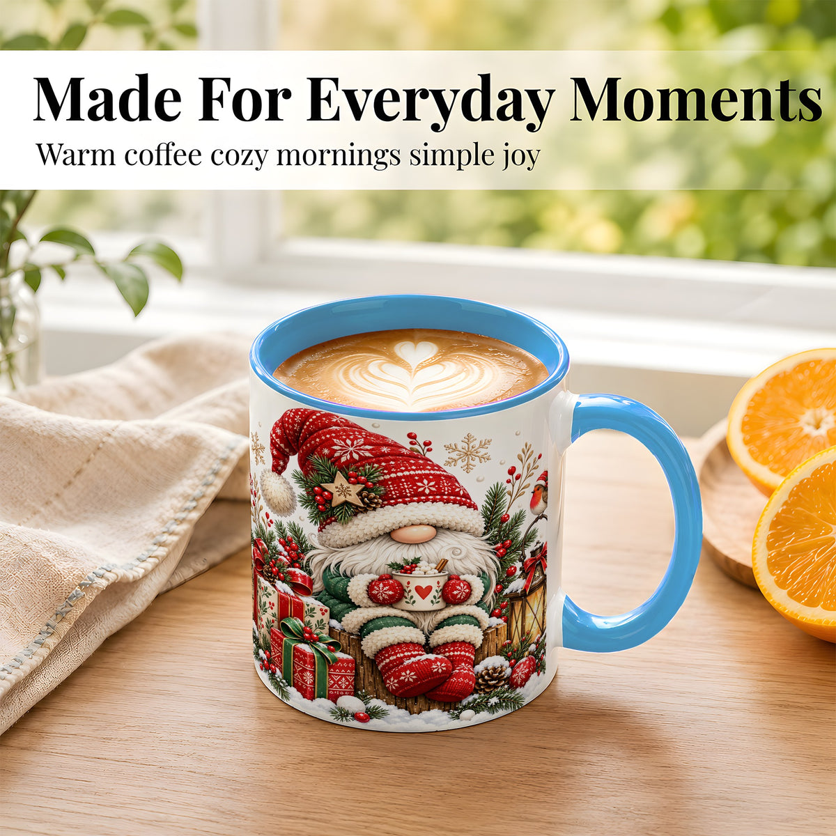 #pl[11oz|Blue] Christmas Gnome Coffee Mug, Cozy Holiday Gnome Mug, Ceramic Cup