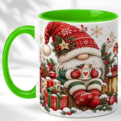 #pl[11oz|Green] Christmas Gnome Coffee Mug, Cozy Holiday Gnome Mug, Ceramic Cup