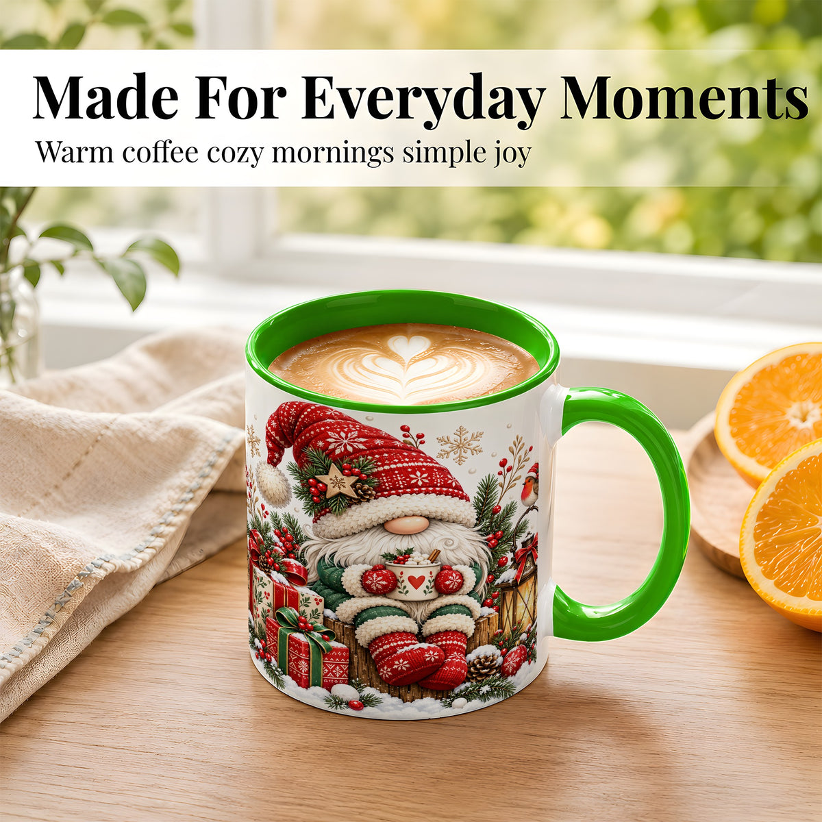 #pl[11oz|Green] Christmas Gnome Coffee Mug, Cozy Holiday Gnome Mug, Ceramic Cup