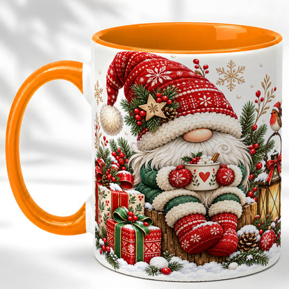 #pl[11oz|Orange] Christmas Gnome Coffee Mug, Cozy Holiday Gnome Mug, Ceramic Cup