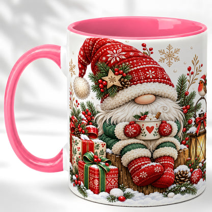 #pl[11oz|Pink] Christmas Gnome Coffee Mug, Cozy Holiday Gnome Mug, Ceramic Cup