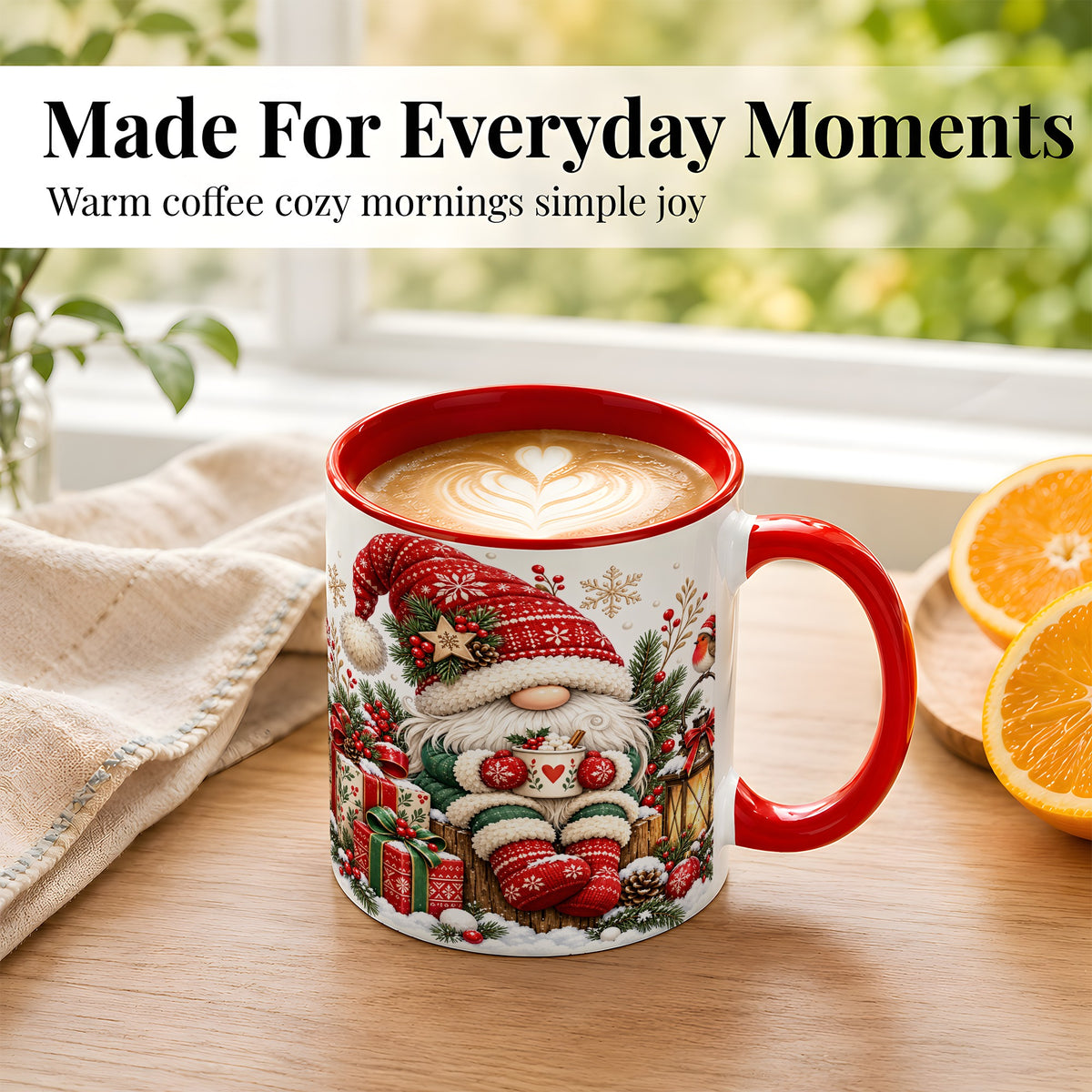 #pl[11oz|Red] Christmas Gnome Coffee Mug, Cozy Holiday Gnome Mug, Ceramic Cup