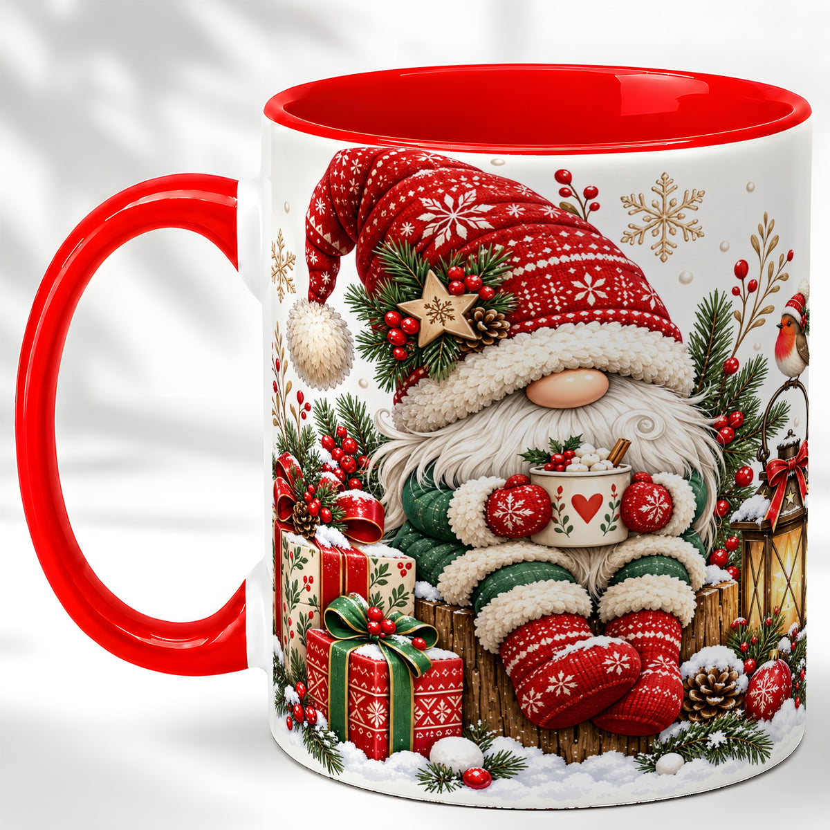 Christmas Gnome Coffee Mug, Cozy Holiday Gnome Mug, Ceramic Cup