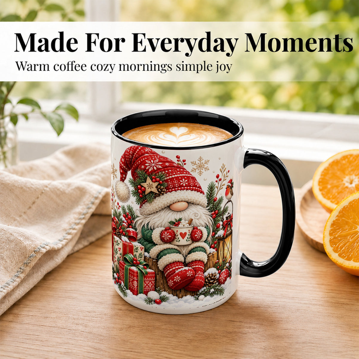 #pl[15oz|Black] Christmas Gnome Coffee Mug, Cozy Holiday Gnome Mug, Ceramic Cup