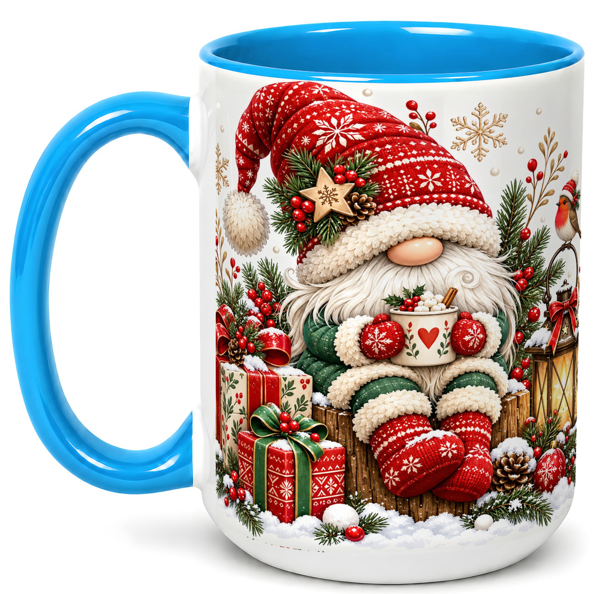 #pl[15oz|Blue] Christmas Gnome Coffee Mug, Cozy Holiday Gnome Mug, Ceramic Cup
