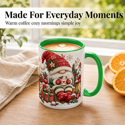 #pl[15oz|Green] Christmas Gnome Coffee Mug, Cozy Holiday Gnome Mug, Ceramic Cup