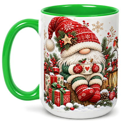 #pl[15oz|Green] Christmas Gnome Coffee Mug, Cozy Holiday Gnome Mug, Ceramic Cup