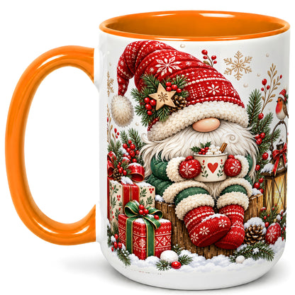 #pl[15oz|Orange] Christmas Gnome Coffee Mug, Cozy Holiday Gnome Mug, Ceramic Cup
