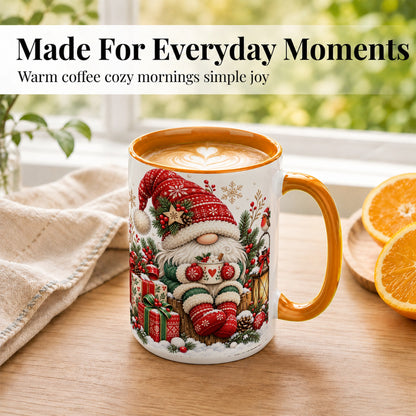 #pl[15oz|Orange] Christmas Gnome Coffee Mug, Cozy Holiday Gnome Mug, Ceramic Cup
