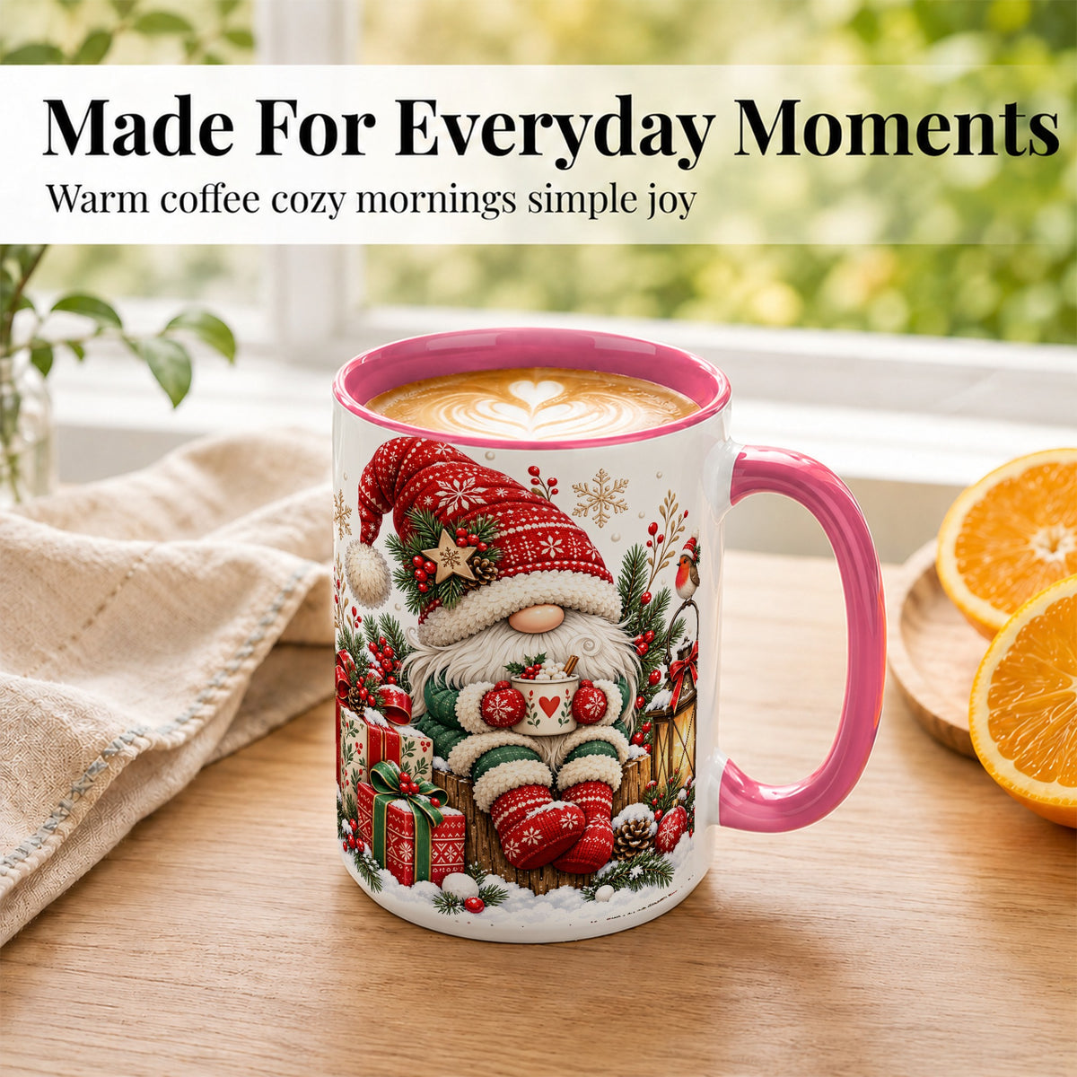 #pl[15oz|Pink] Christmas Gnome Coffee Mug, Cozy Holiday Gnome Mug, Ceramic Cup