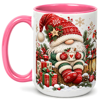 #pl[15oz|Pink] Christmas Gnome Coffee Mug, Cozy Holiday Gnome Mug, Ceramic Cup
