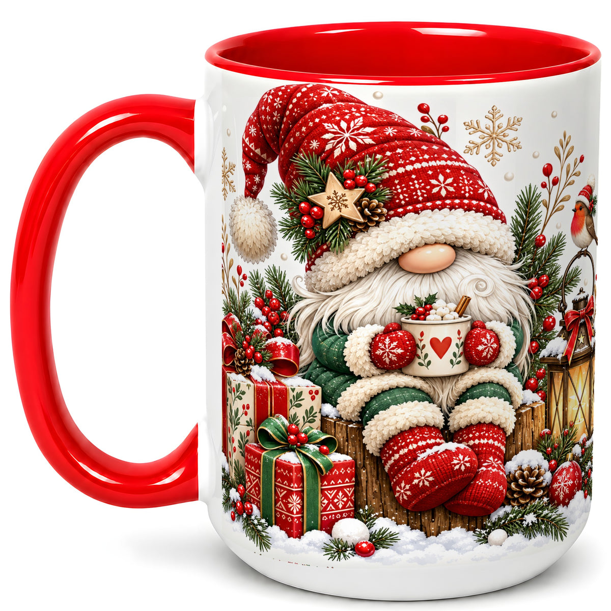 #pl[15oz|Red] Christmas Gnome Coffee Mug, Cozy Holiday Gnome Mug, Ceramic Cup