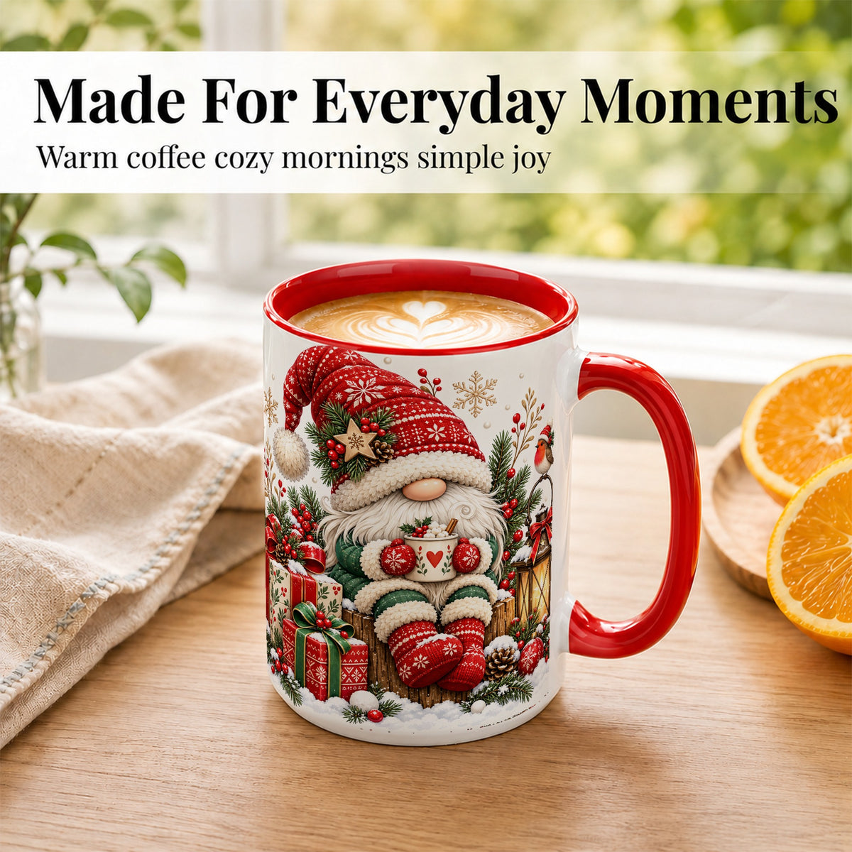 #pl[15oz|Red] Christmas Gnome Coffee Mug, Cozy Holiday Gnome Mug, Ceramic Cup