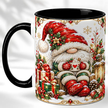 #pl[11oz|Black] Jeweled Christmas Gnome Coffee Mug, Holiday Gnome Mug, Ceramic Cup