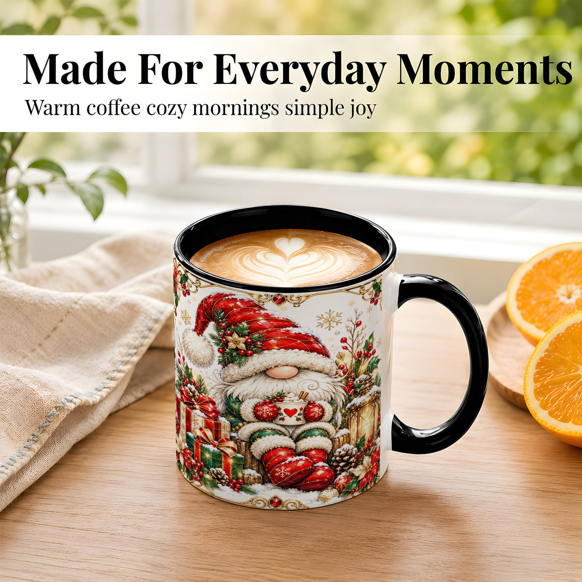 #pl[11oz|Black] Jeweled Christmas Gnome Coffee Mug, Holiday Gnome Mug, Ceramic Cup