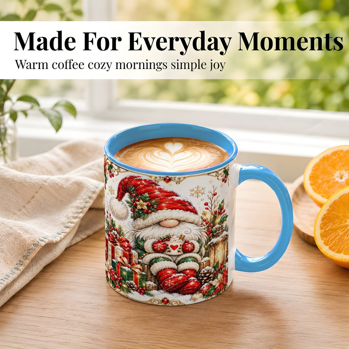 #pl[11oz|Blue] Jeweled Christmas Gnome Coffee Mug, Holiday Gnome Mug, Ceramic Cup