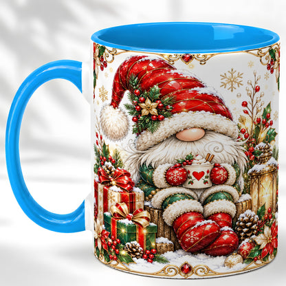 #pl[11oz|Blue] Jeweled Christmas Gnome Coffee Mug, Holiday Gnome Mug, Ceramic Cup