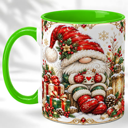 #pl[11oz|Green] Jeweled Christmas Gnome Coffee Mug, Holiday Gnome Mug, Ceramic Cup
