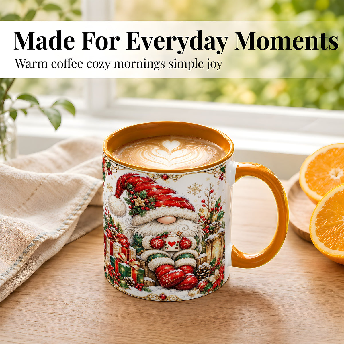 #pl[11oz|Orange] Jeweled Christmas Gnome Coffee Mug, Holiday Gnome Mug, Ceramic Cup