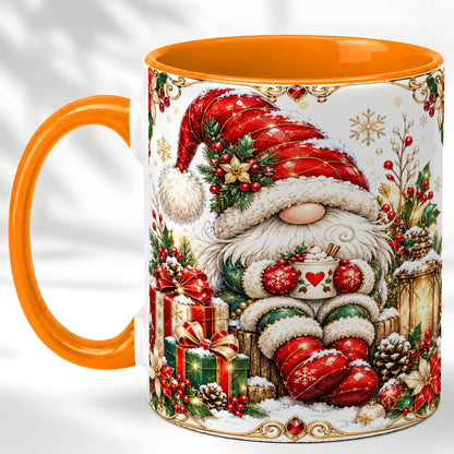 #pl[11oz|Orange] Jeweled Christmas Gnome Coffee Mug, Holiday Gnome Mug, Ceramic Cup