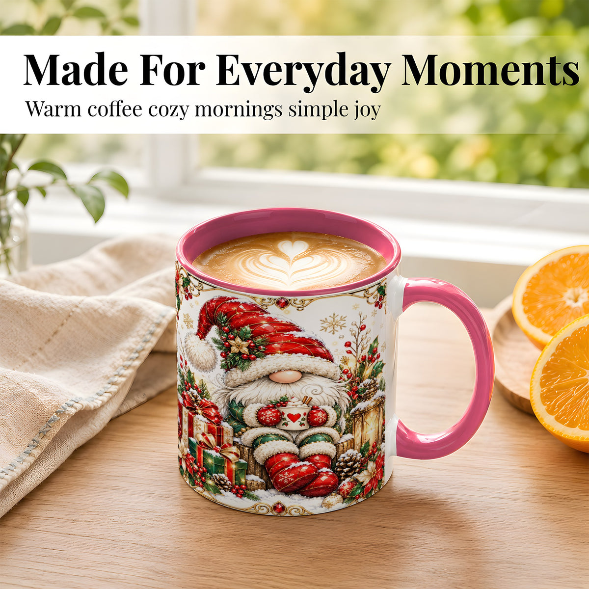 #pl[11oz|Pink] Jeweled Christmas Gnome Coffee Mug, Holiday Gnome Mug, Ceramic Cup