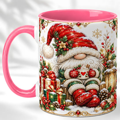 #pl[11oz|Pink] Jeweled Christmas Gnome Coffee Mug, Holiday Gnome Mug, Ceramic Cup