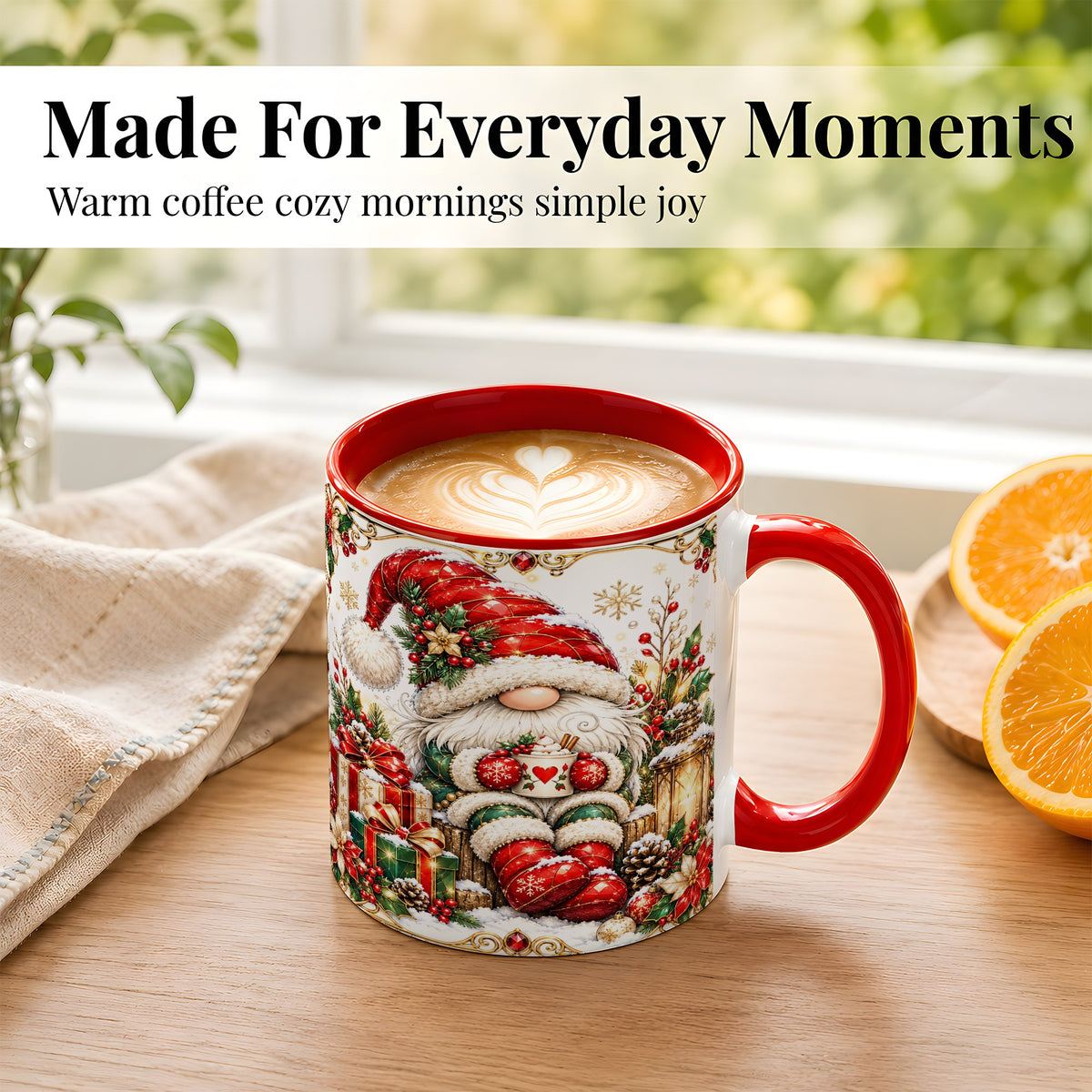 #pl[11oz|Red] Jeweled Christmas Gnome Coffee Mug, Holiday Gnome Mug, Ceramic Cup