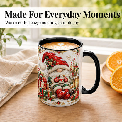 #pl[15oz|Black] Jeweled Christmas Gnome Coffee Mug, Holiday Gnome Mug, Ceramic Cup