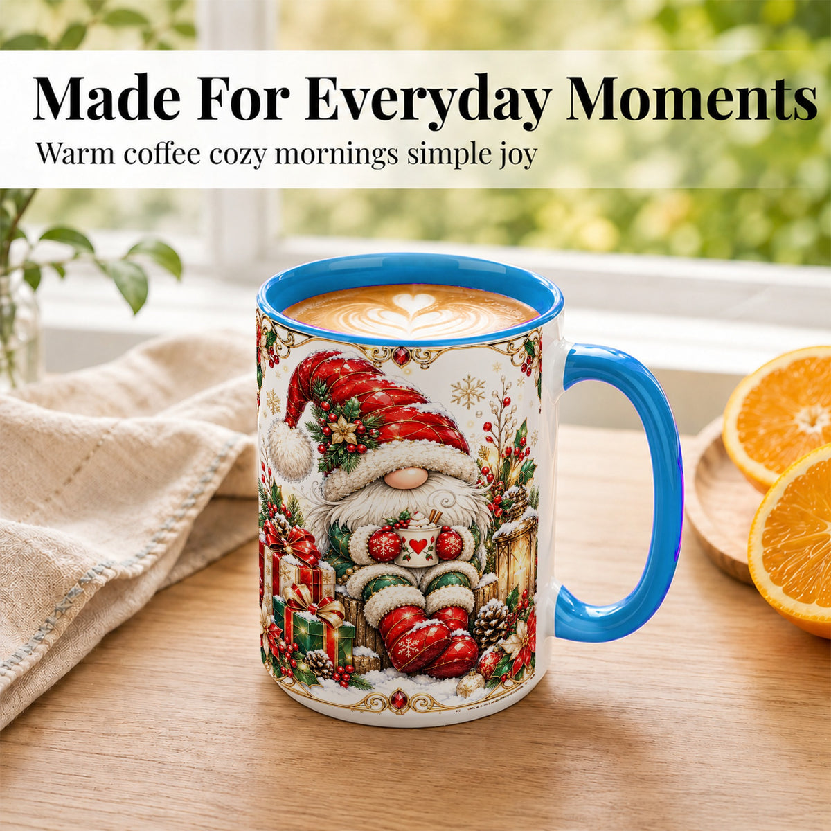 #pl[15oz|Blue] Jeweled Christmas Gnome Coffee Mug, Holiday Gnome Mug, Ceramic Cup