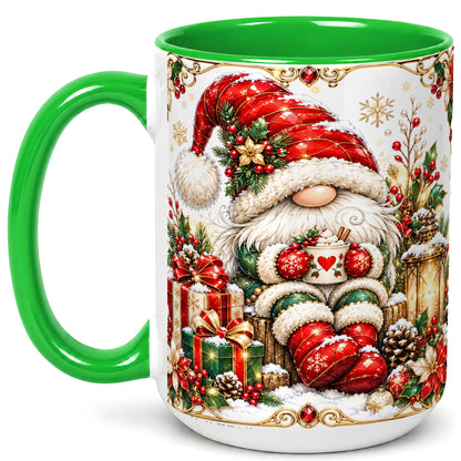 #pl[15oz|Green] Jeweled Christmas Gnome Coffee Mug, Holiday Gnome Mug, Ceramic Cup