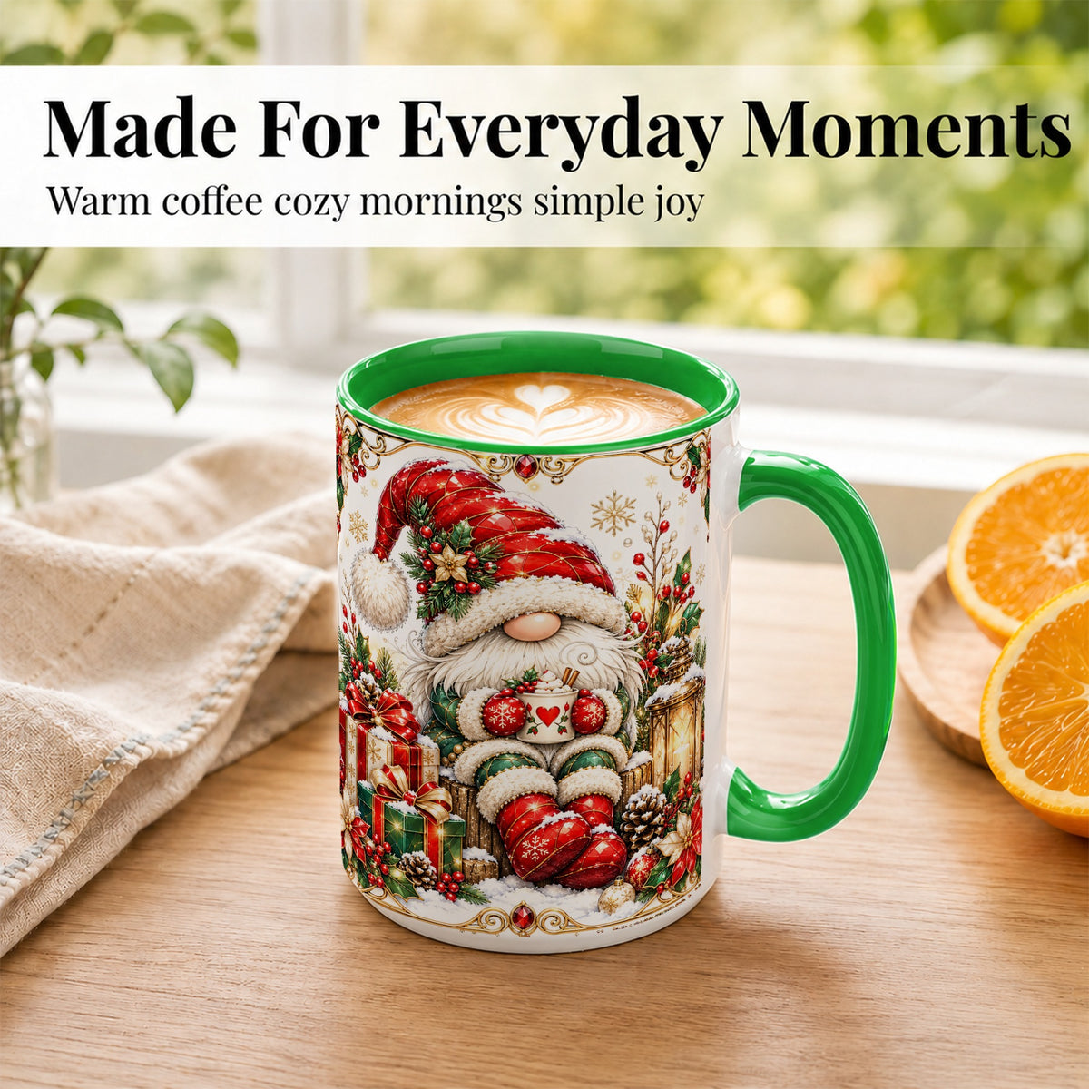 #pl[15oz|Green] Jeweled Christmas Gnome Coffee Mug, Holiday Gnome Mug, Ceramic Cup