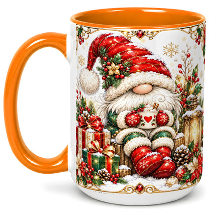 #pl[15oz|Orange] Jeweled Christmas Gnome Coffee Mug, Holiday Gnome Mug, Ceramic Cup