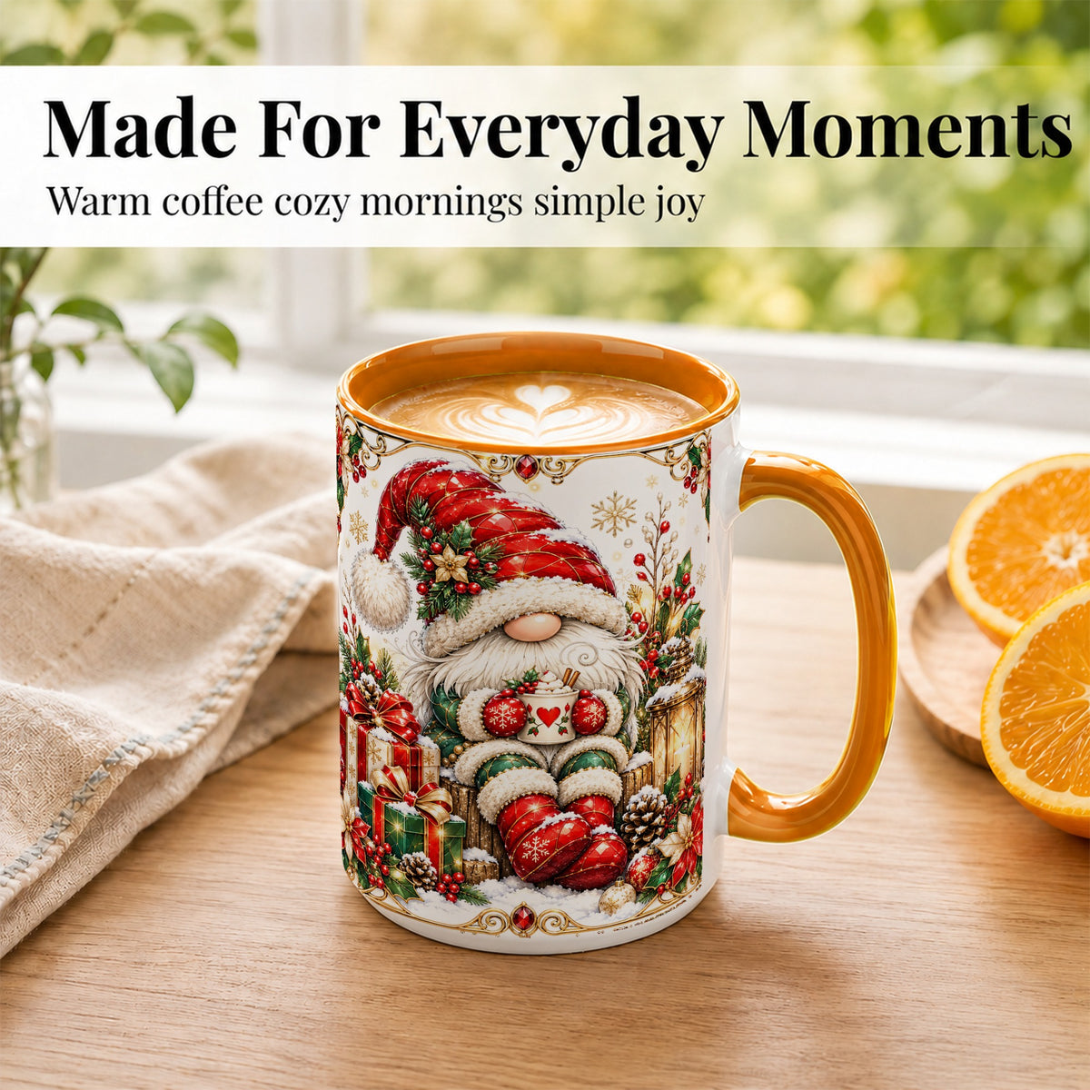 #pl[15oz|Orange] Jeweled Christmas Gnome Coffee Mug, Holiday Gnome Mug, Ceramic Cup