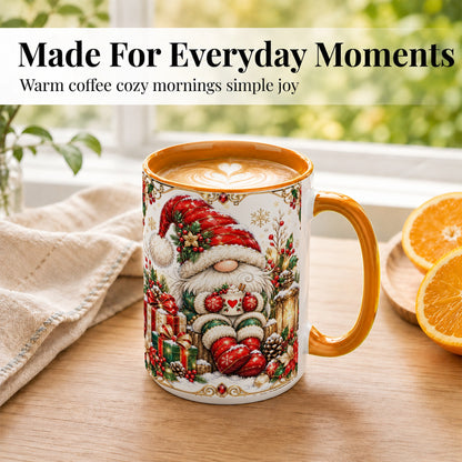 #pl[15oz|Orange] Jeweled Christmas Gnome Coffee Mug, Holiday Gnome Mug, Ceramic Cup