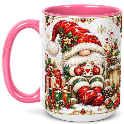 #pl[15oz|Pink] Jeweled Christmas Gnome Coffee Mug, Holiday Gnome Mug, Ceramic Cup