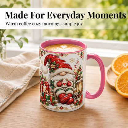 #pl[15oz|Pink] Jeweled Christmas Gnome Coffee Mug, Holiday Gnome Mug, Ceramic Cup