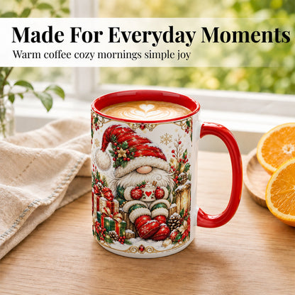#pl[15oz|Red] Jeweled Christmas Gnome Coffee Mug, Holiday Gnome Mug, Ceramic Cup