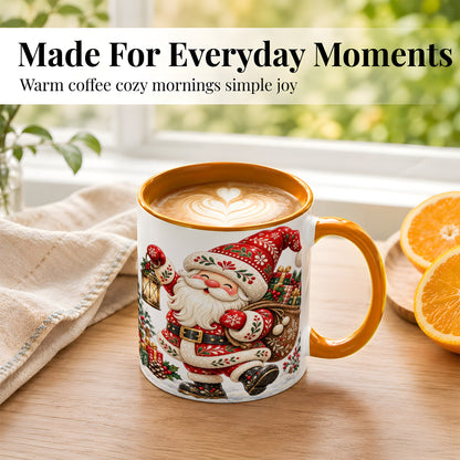 #pl[11oz|Orange] Folk Art Santa Coffee Mug, Traditional Christmas Santa Mug, Ceramic Cup
