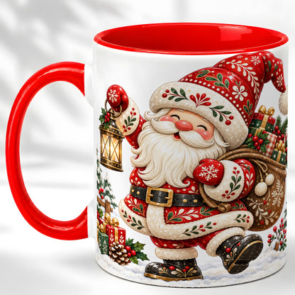 Folk Art Santa Coffee Mug, Traditional Christmas Santa Mug, Ceramic Cup