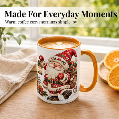 #pl[15oz|Orange] Folk Art Santa Coffee Mug, Traditional Christmas Santa Mug, Ceramic Cup