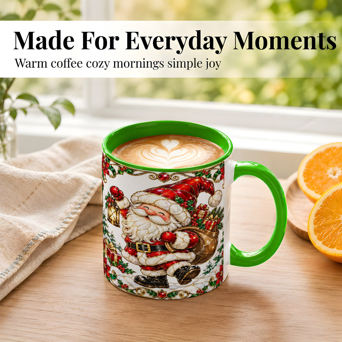 #pl[11oz|Green] Santa Claus Coffee Mug, Christmas Santa Mug, Ceramic Cup