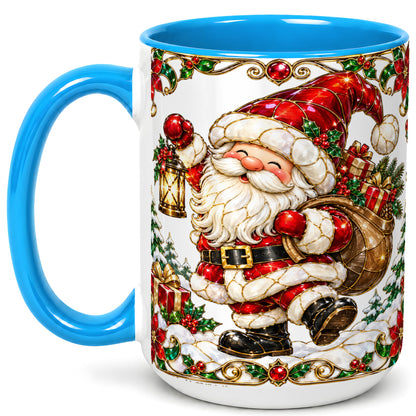 #pl[15oz|Blue] Santa Claus Coffee Mug, Christmas Santa Mug, Ceramic Cup